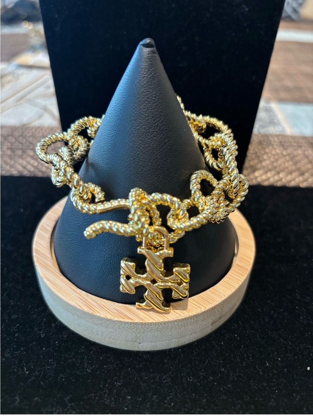 Tory Burch Rope Cross Charm Bracelet Gold